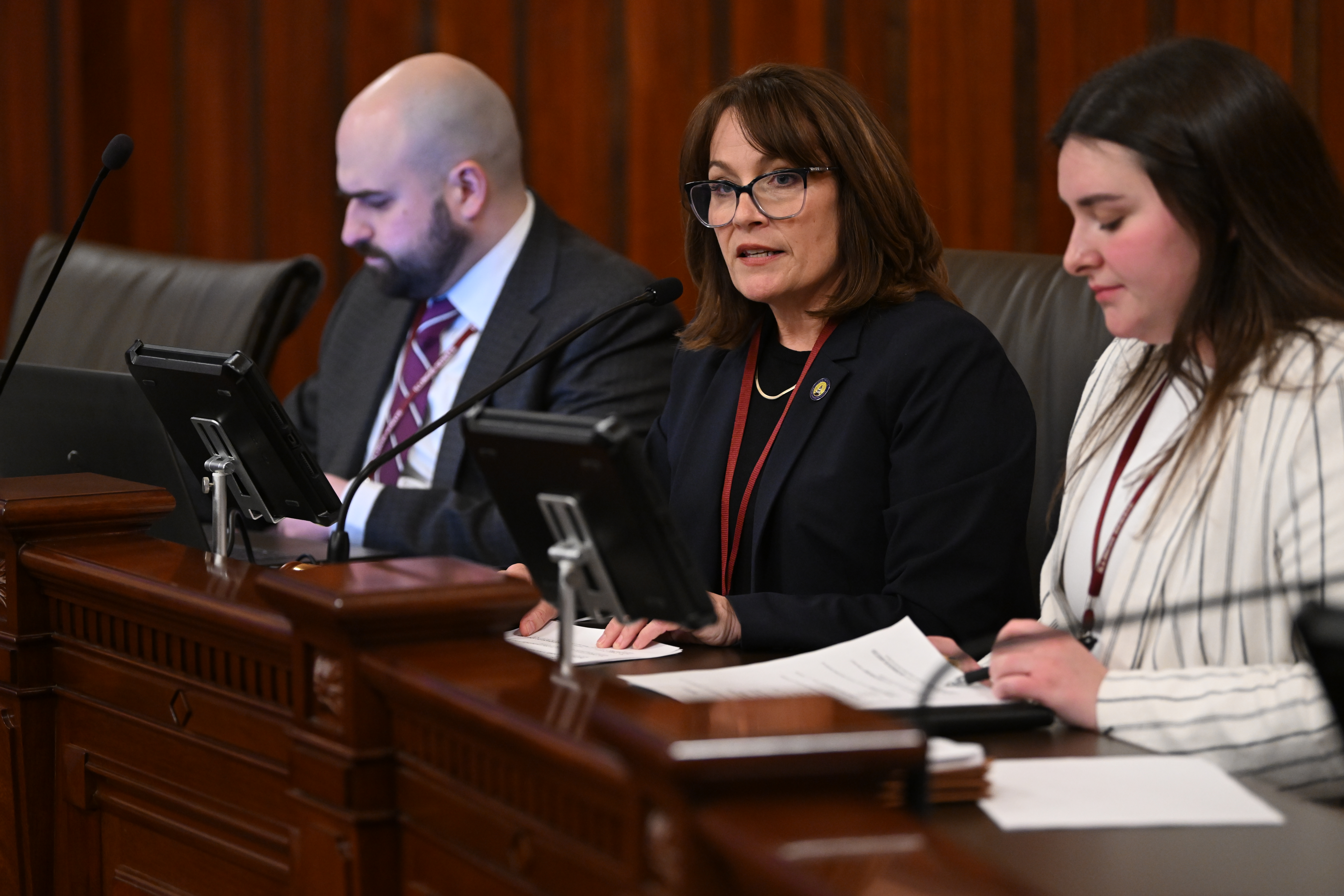 State Senator Meg Loughran Cappel speaks in a committee