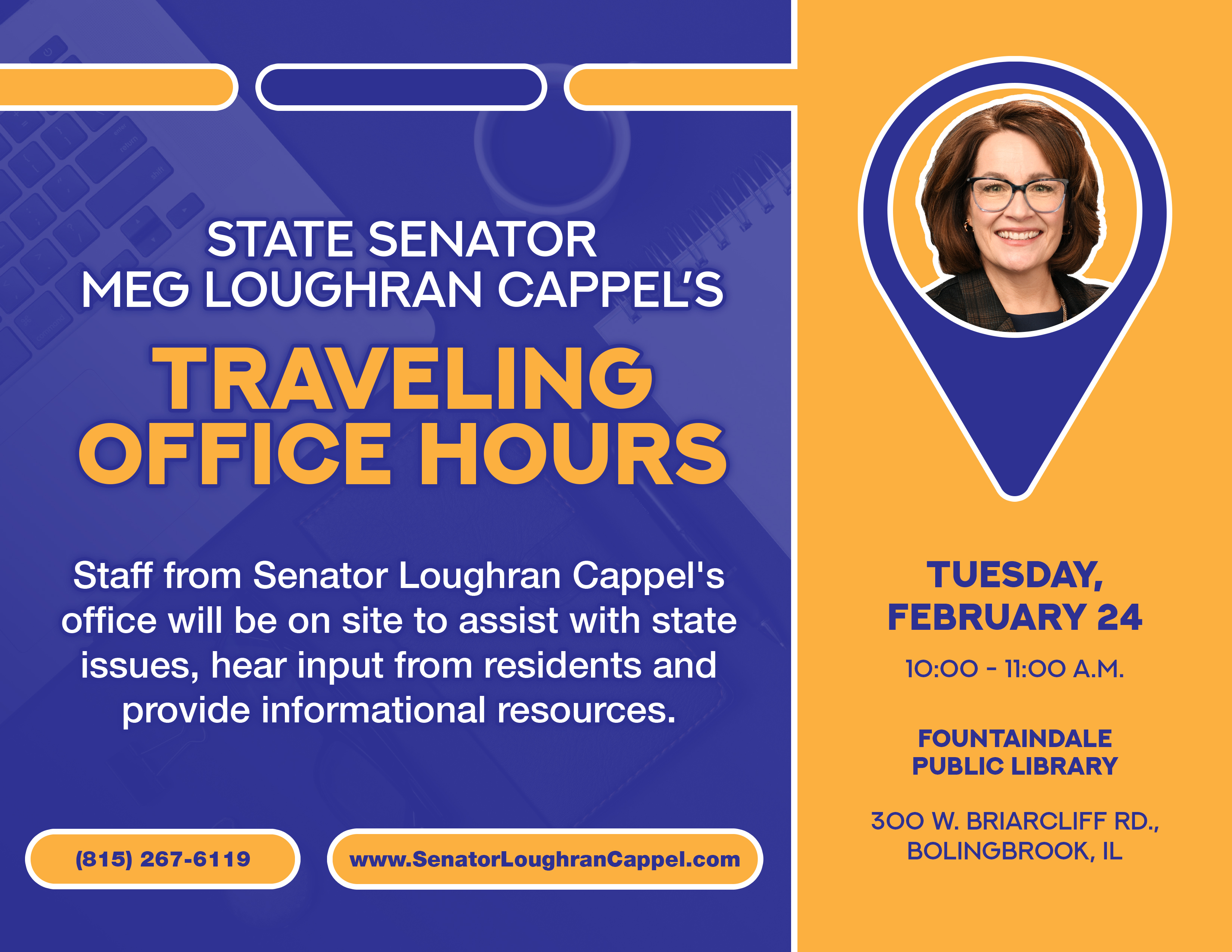State Senator Meg Loughran Cappel Traveling Office Hours on Tuesday, Feb. 24
